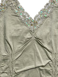 Light Green Ruched Floral Sequin Strap Top (S)
