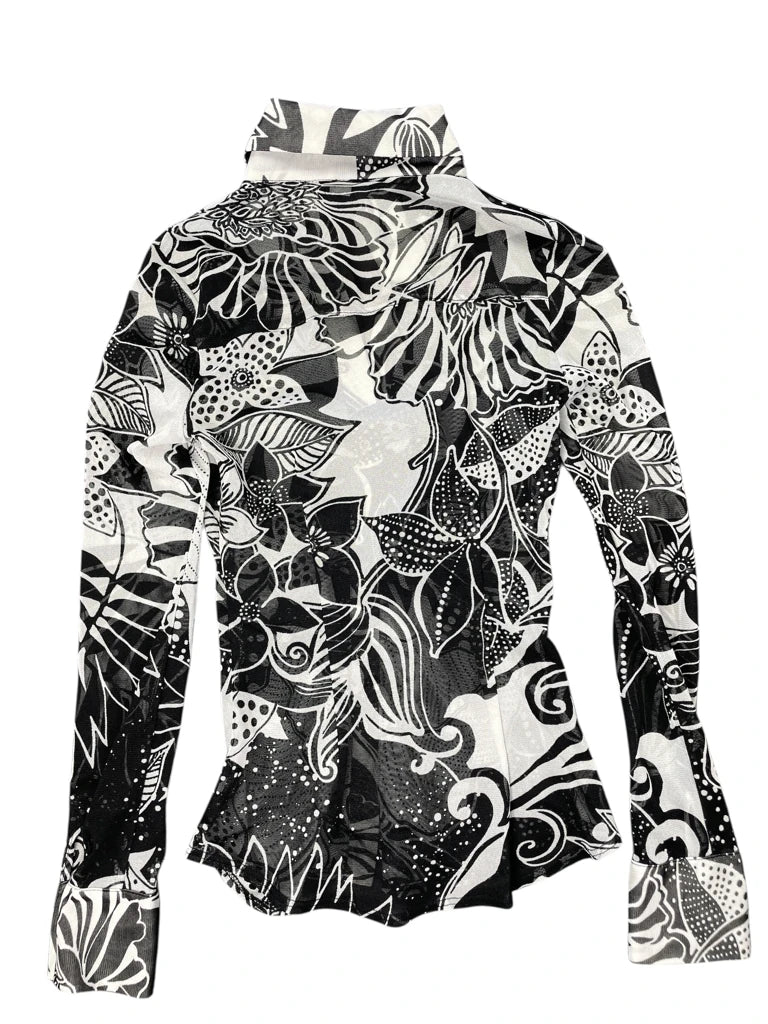 Cadve Floral Black White Pattern Vintage Top (XS)
