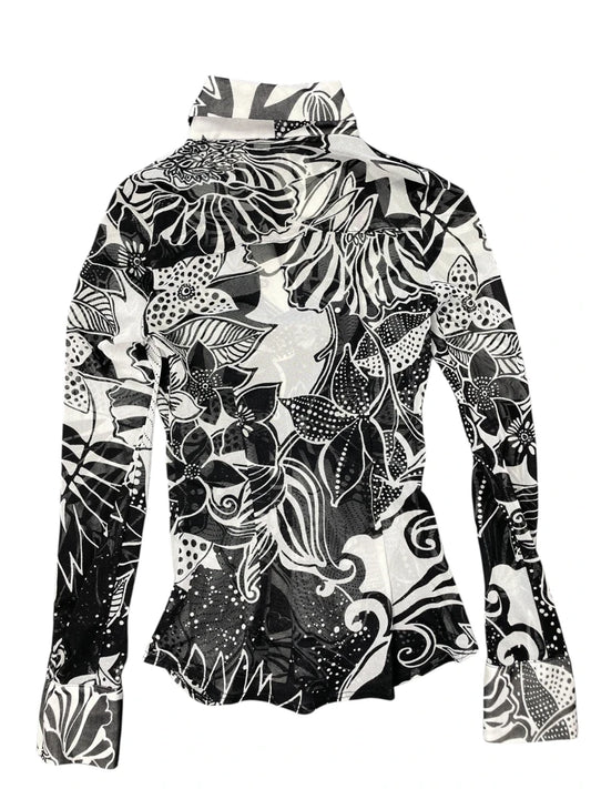 Cadve Floral Black White Pattern Vintage Top (XS)