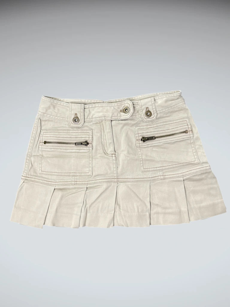 Beige Pleated Hem Skirt with Zip Pockets (S)