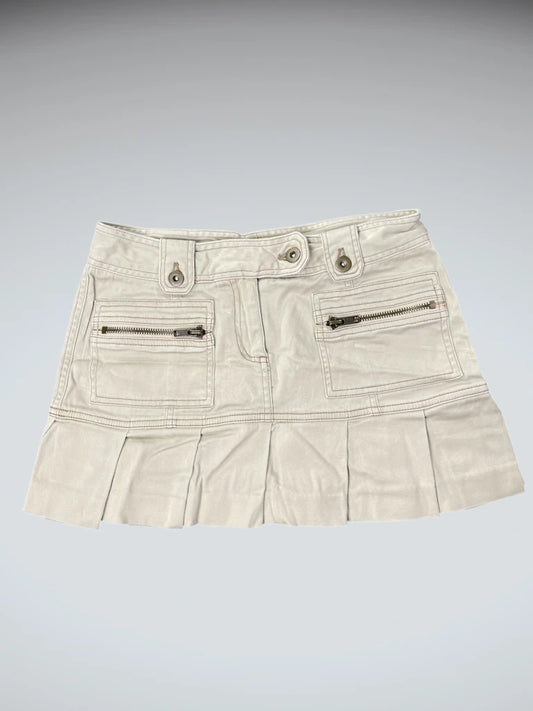 Beige Pleated Hem Skirt with Zip Pockets (S)