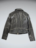 Vintage Black Faux Leather Jacket with Yellow Detail Women (XS)