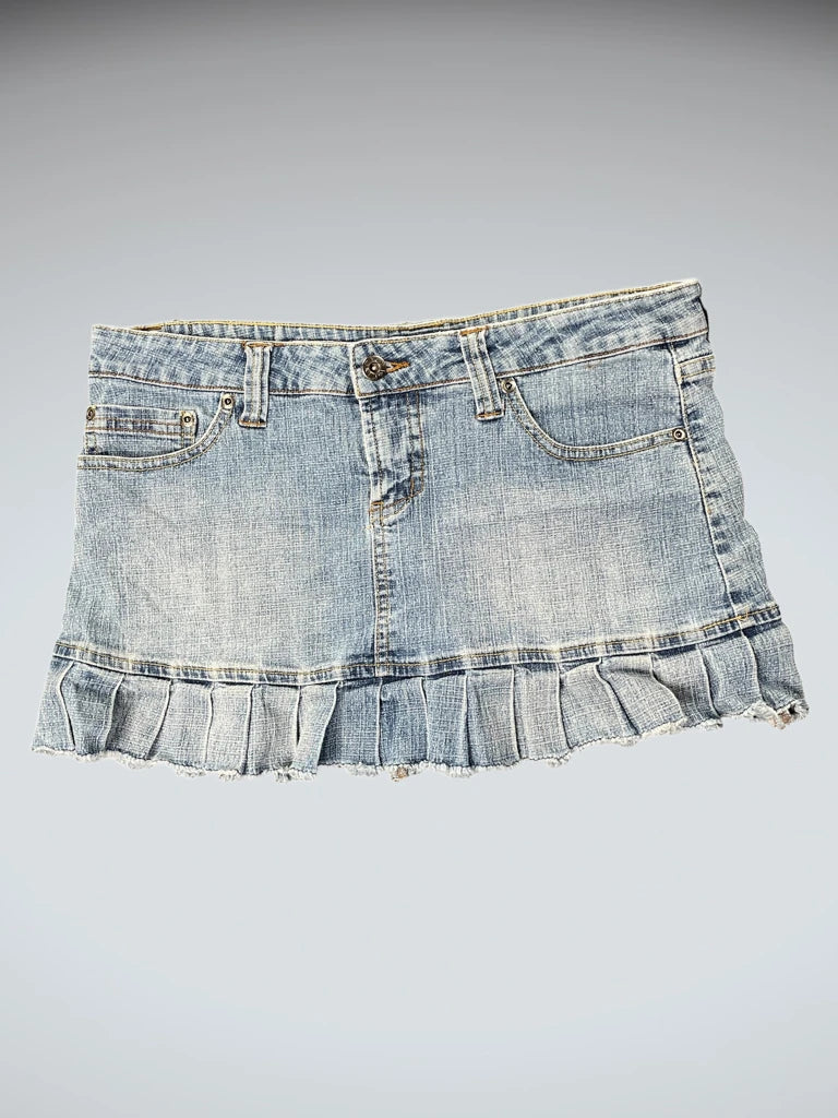LEI Blue Denim Skirt with Ruffled Hem (L)