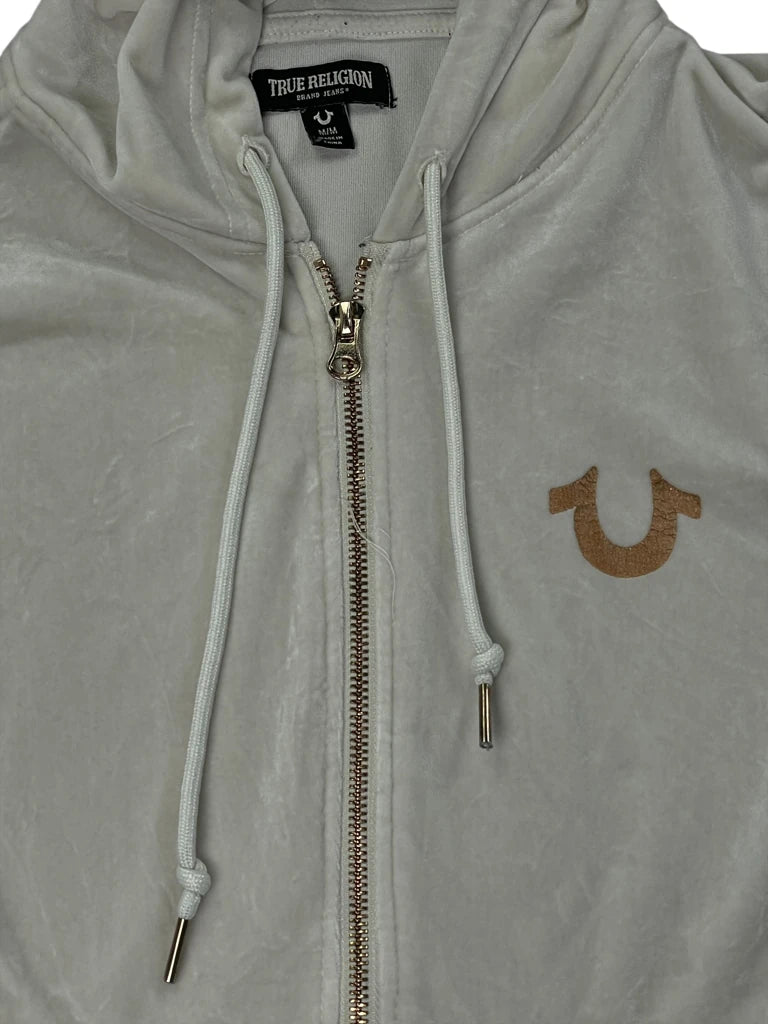 True Religion Beige Velour Zip Hoodie (M)