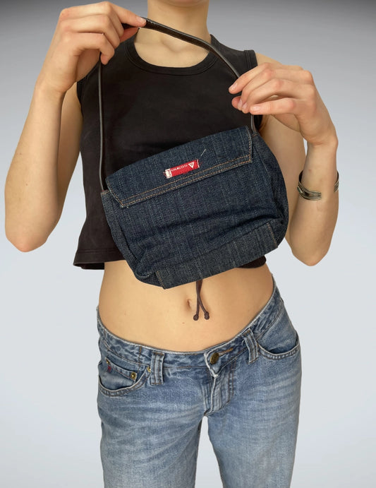 Guess Denim Lace-Up Shoulder Bag Dark Wash Vintage Aesthetic (ONESIZE)