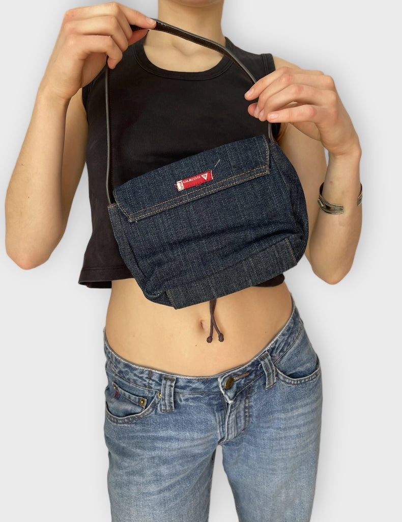 Guess Denim Lace-Up Shoulder Bag Dark Wash Vintage Aesthetic (ONESIZE)