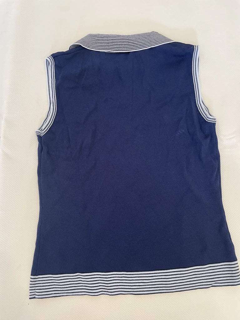 Navy Ribbed Polo Crop Top (S)