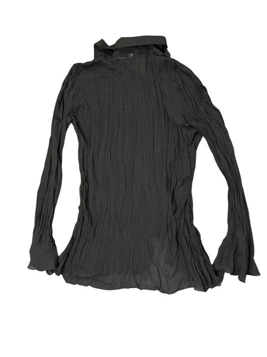 Ruffled Tie-Front Crinkle Blouse in Black (M)