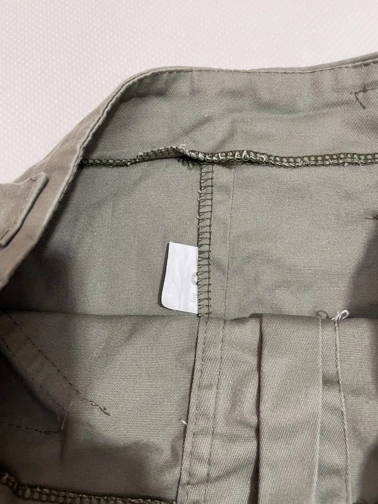 Vintage Olive Green Utility Button Midi Skirt Y2K Style (M)