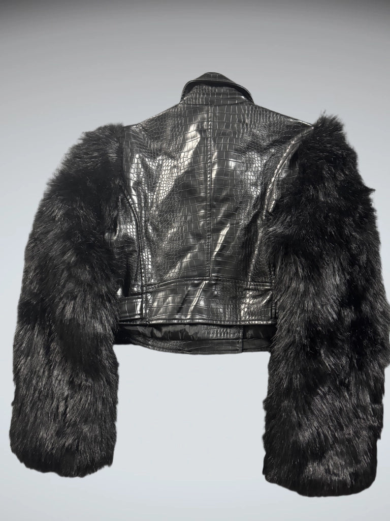 Azalea Wang Black Crocodile Faux Leather Jacket (XL)