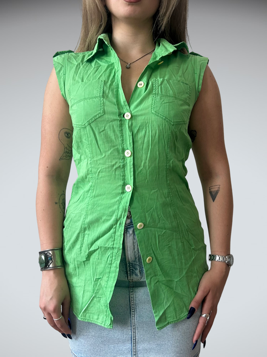 Green sleeveless button up