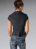 Black Pinstripe Fitted Vest Top with Statement Buttons (S)