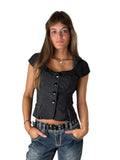 Black Pinstripe Fitted Vest Top with Statement Buttons (S)