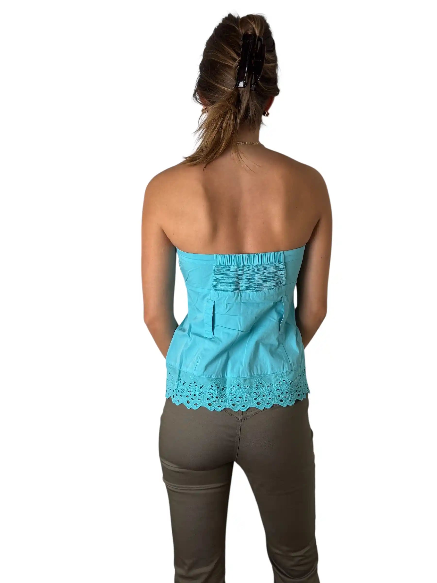 Turquoise Eyelet Hem Zipper Corset Top (S)