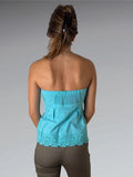 Turquoise Eyelet Hem Zipper Corset Top (S)
