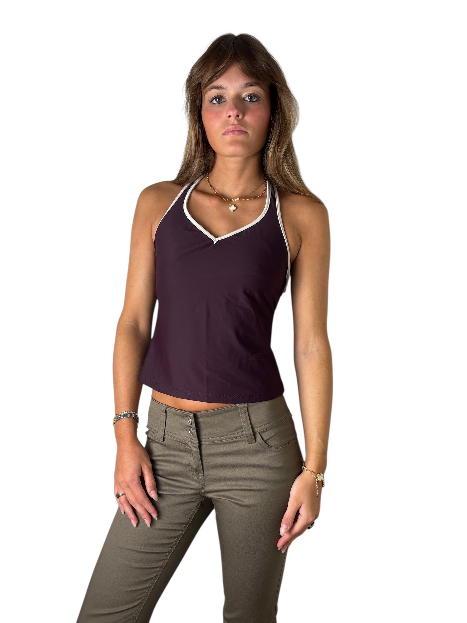 Purple and Black Halter Bikini Top (S)