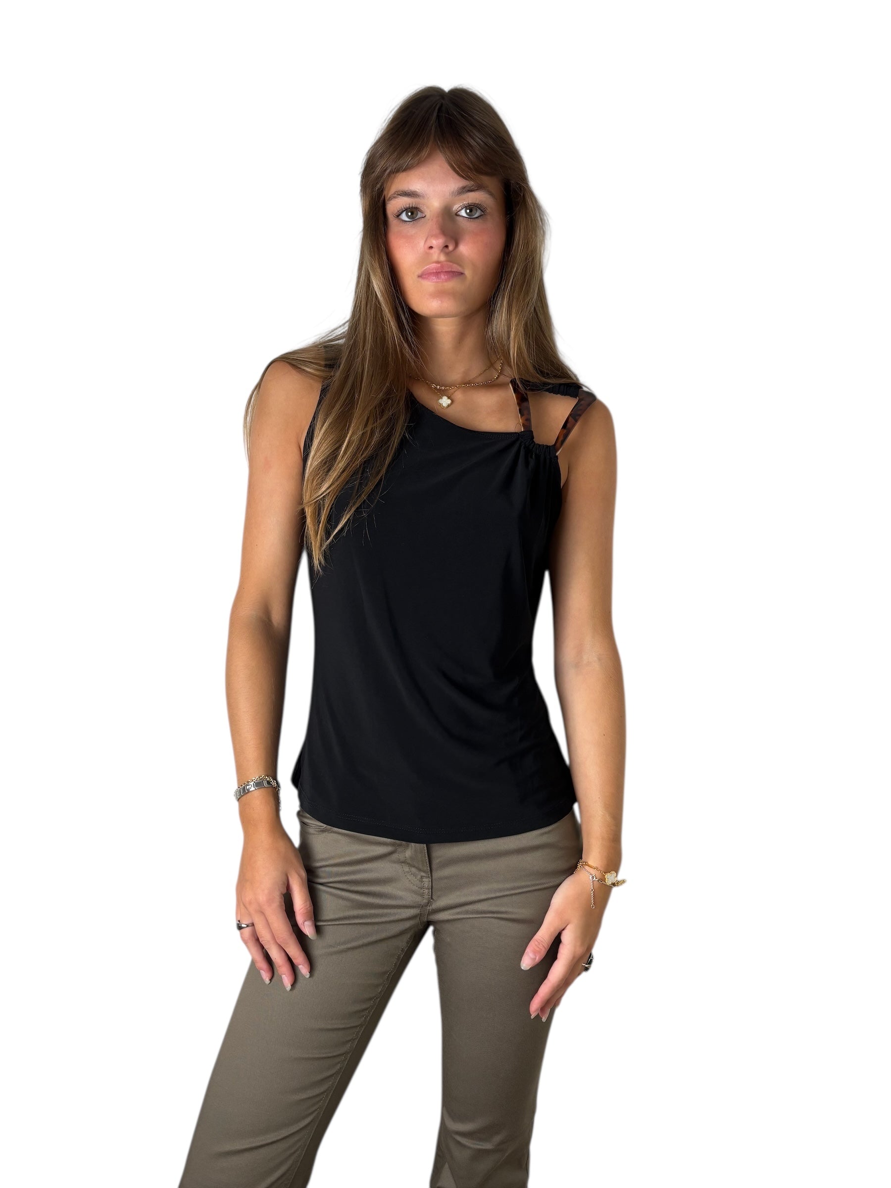 Olivia Page Black Draped Top with Shoulder Detail (M)