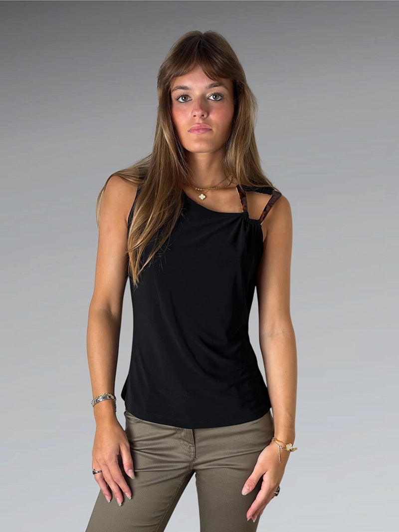 Olivia Page Black Draped Top with Shoulder Detail (M)