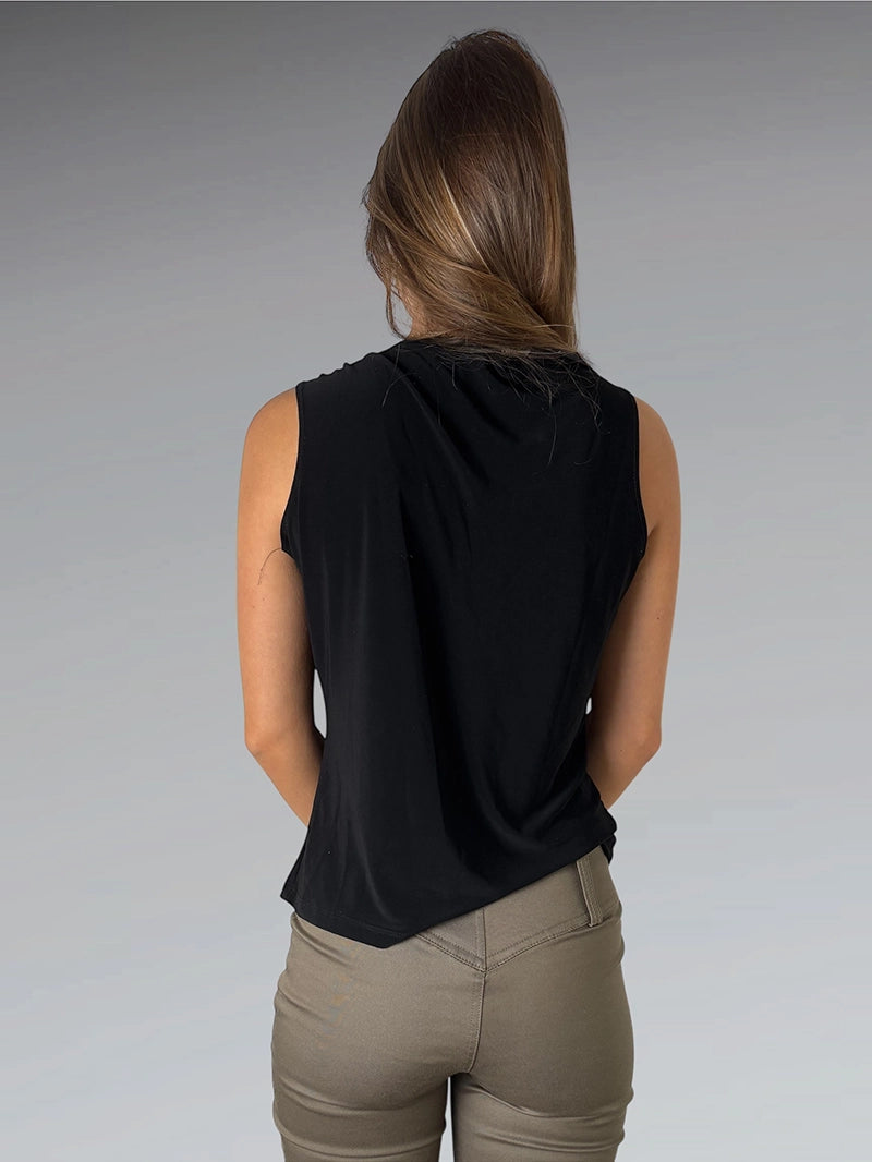 Olivia Page Black Draped Top with Shoulder Detail (M)