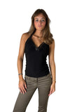 Black Halter Top with Stone Embellished Neckline (S)