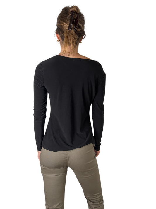 Minimal Knot-Front Long Sleeve Top in Black (S)