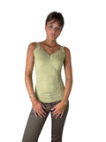 Light Green Ruched Floral Sequin Strap Top (S)