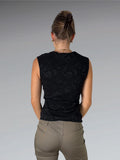 Black Lace V-Neck Top with Elegant Twist Detail (S)