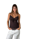 Elegant Brown Spaghetti Strap Dress Top (S)