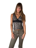 Black Beige Lace Floral Camisole (S)