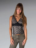 Black Beige Lace Floral Camisole (S)
