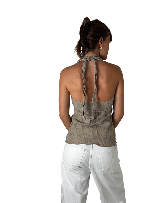 Grey Boho Embellished Halter Top (M)