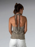 Grey Boho Embellished Halter Top (M)