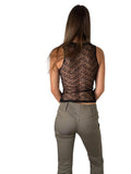 Black Beige Lace Floral Camisole (S)