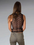 Black Beige Lace Floral Camisole (S)