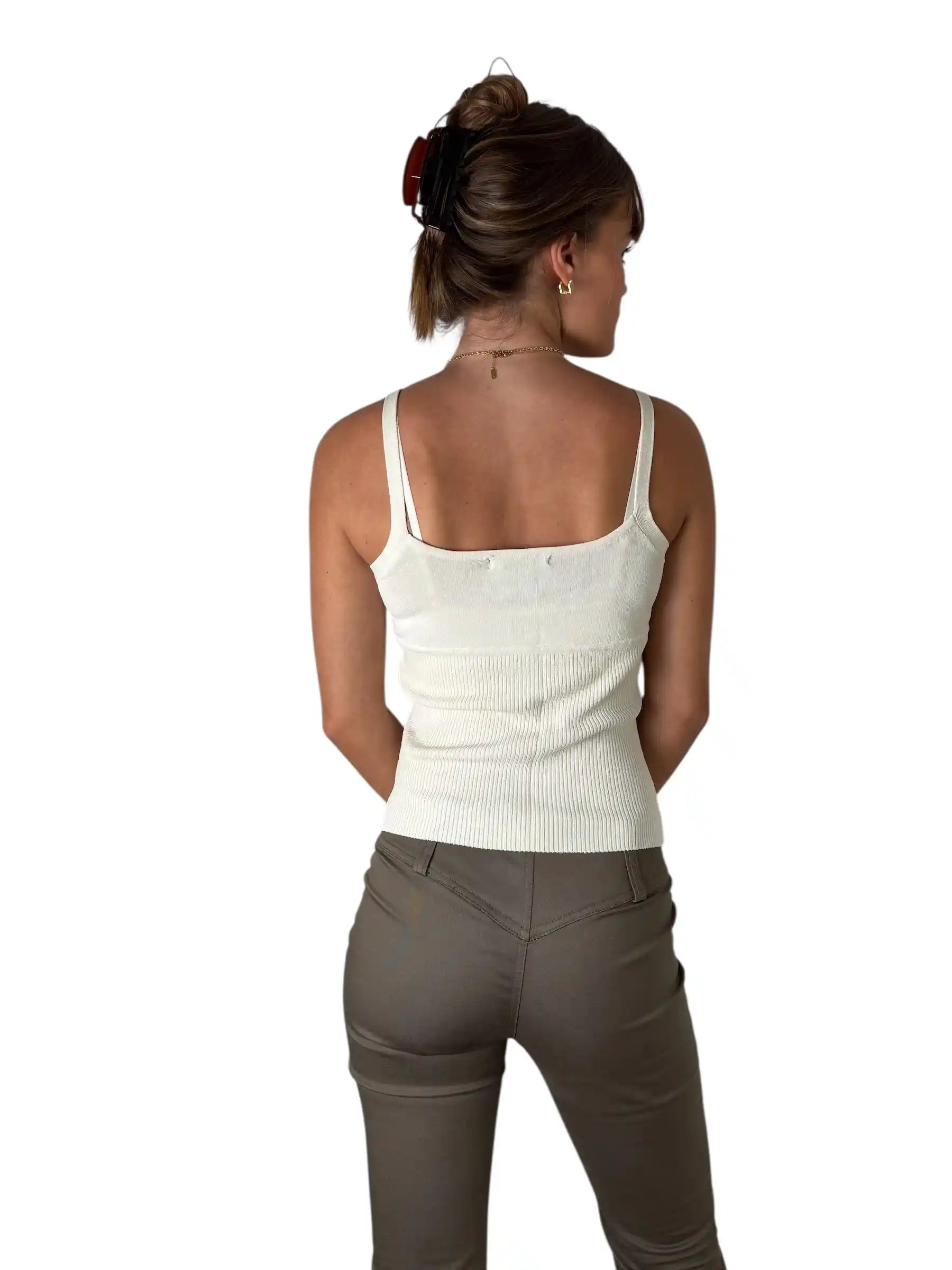 Beige Knit Tank Top with Blue Trim (M)
