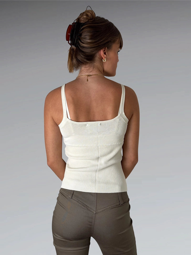 Beige Knit Tank Top with Blue Trim (M)