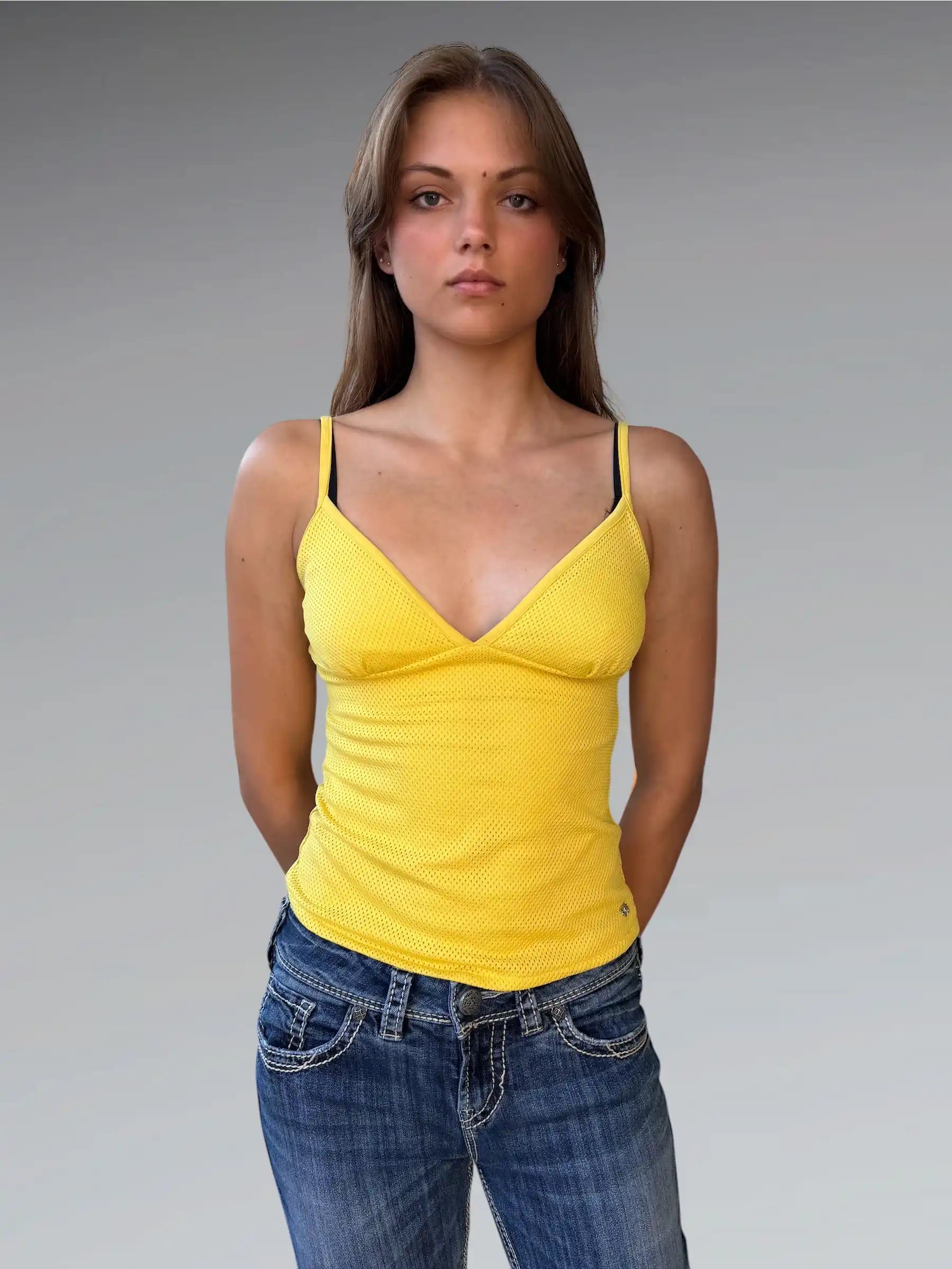 Yellow Mesh Spaghetti Strap Camisole (XS)