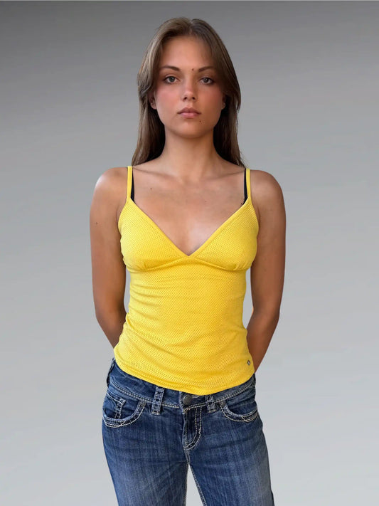 Yellow Mesh Spaghetti Strap Camisole (XS)