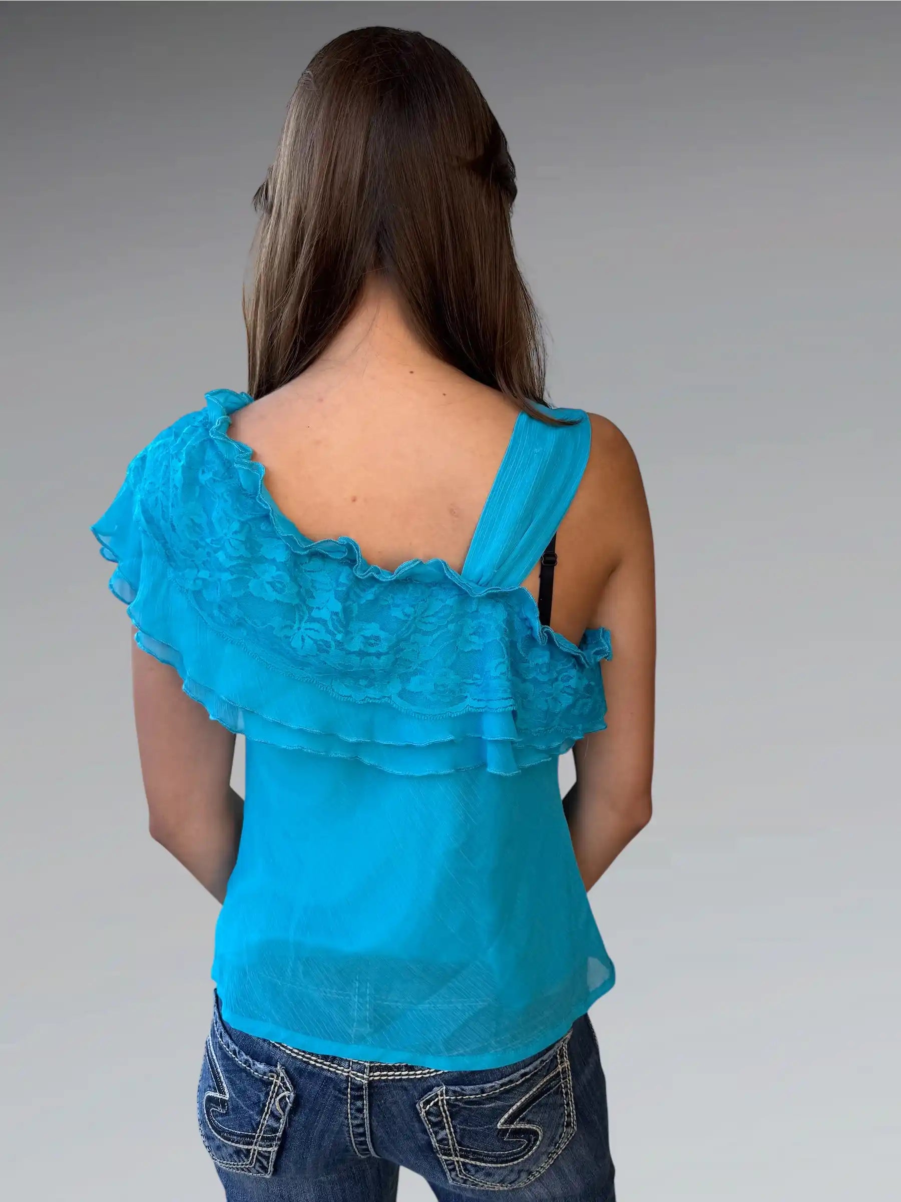Aqua Ruffle One-Shoulder (S)