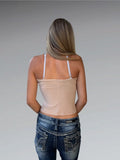 Beige Rhinestone Halter Neck Top (S)