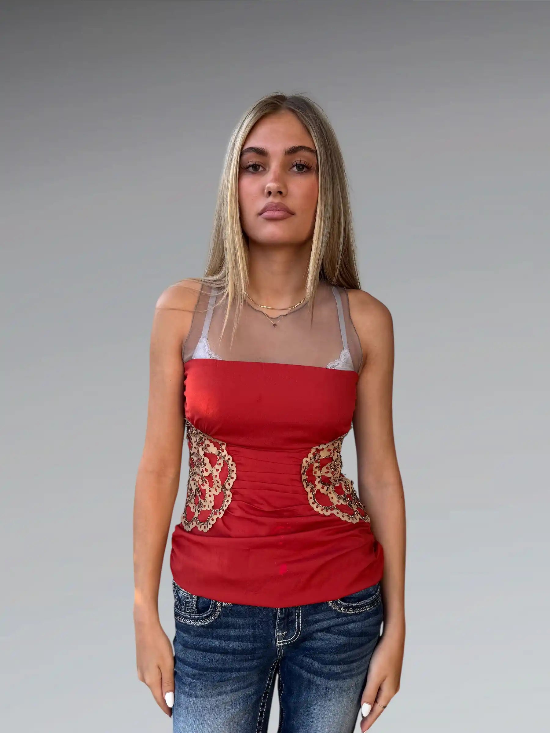 Lace Detail Two Tone Top (S)