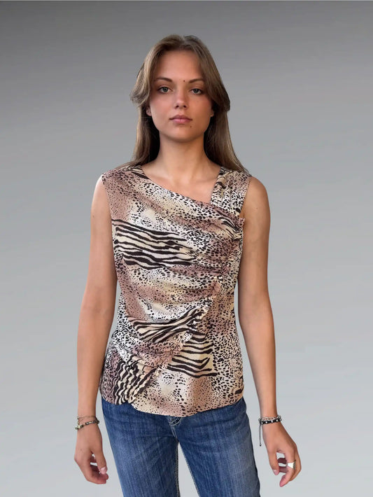 Animal Print Ruffle Vintage Top (M)