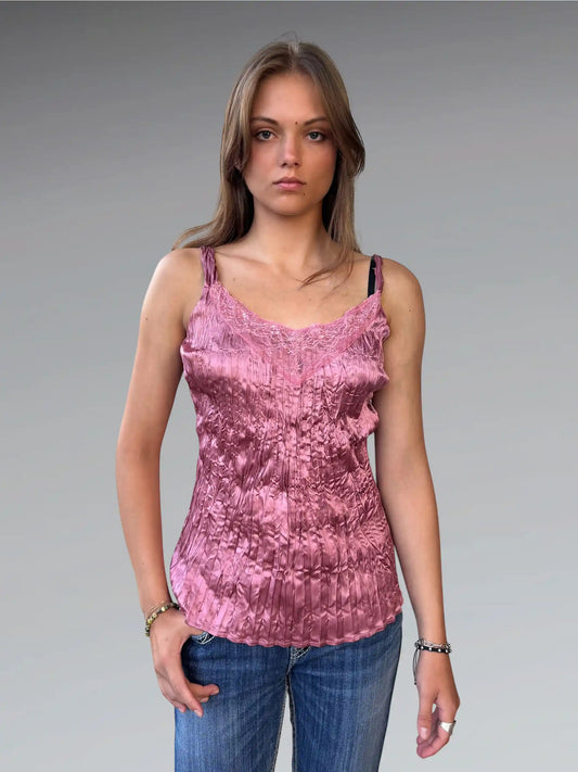 Rosé Pleated Lace Camisole (M)
