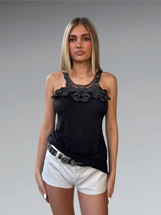 Black Beaded Floral Camisole (S)