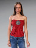 Orange Beaded Strapless Tube Top (S)