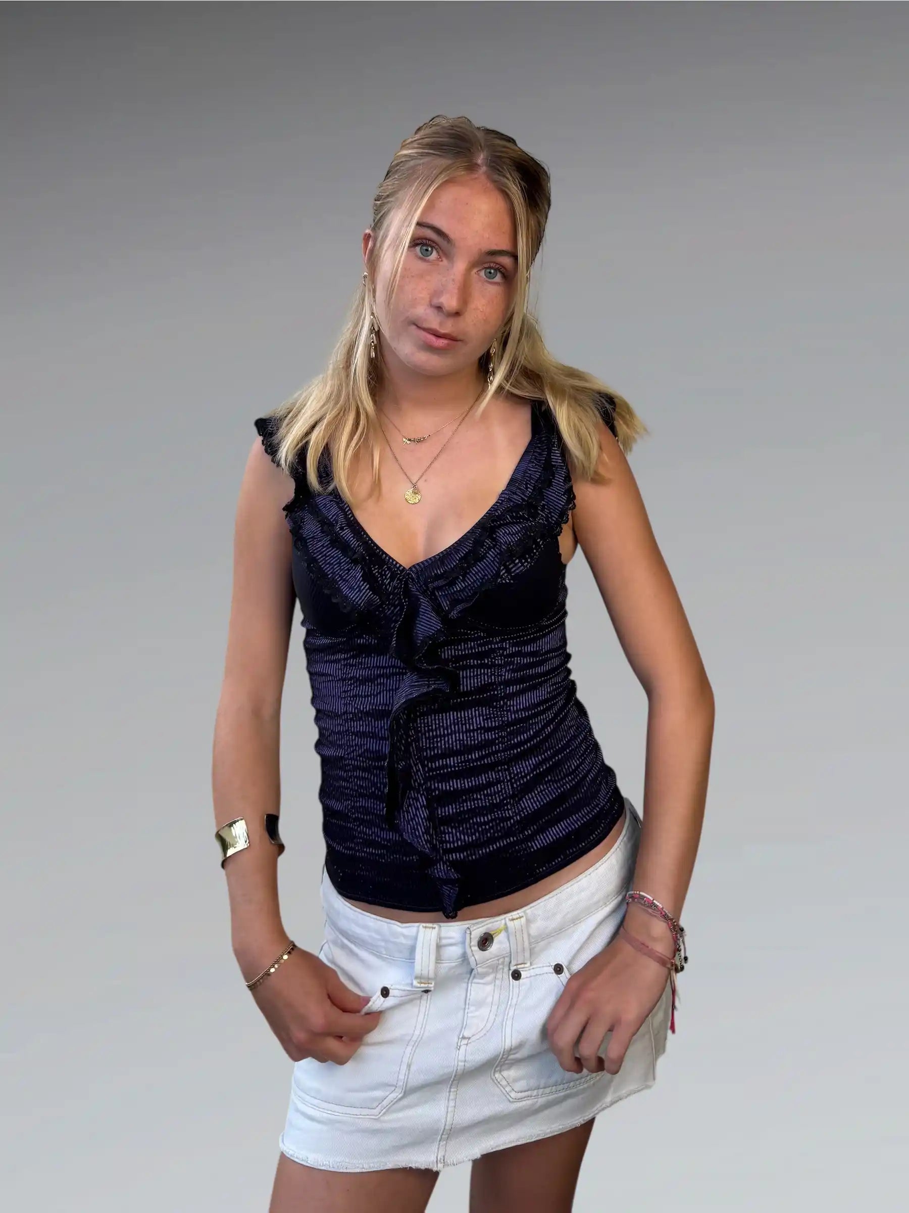 Ruffled Metallic Purple Top (S)