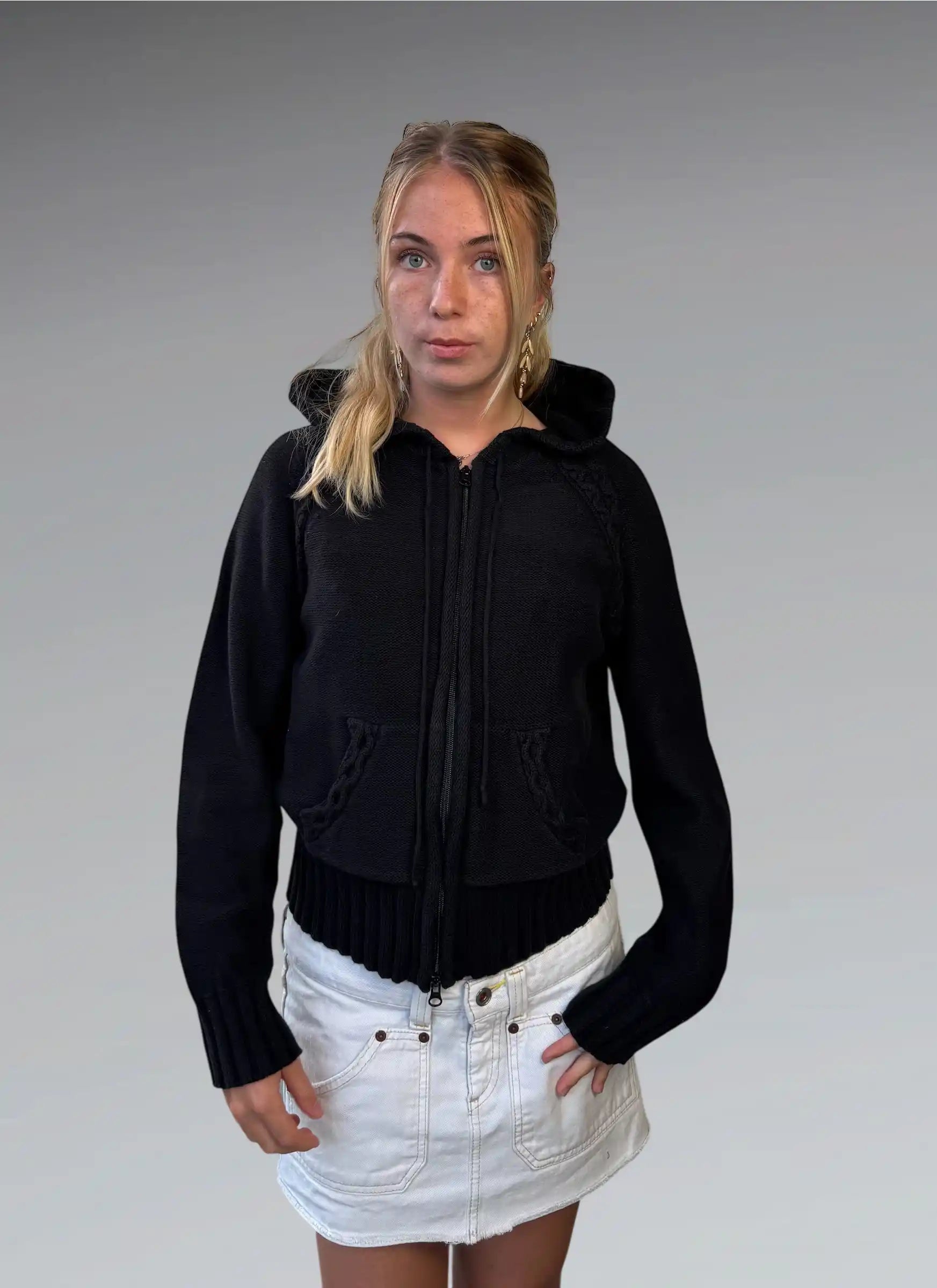 Charcoal Cable Knit Hoodie (M)