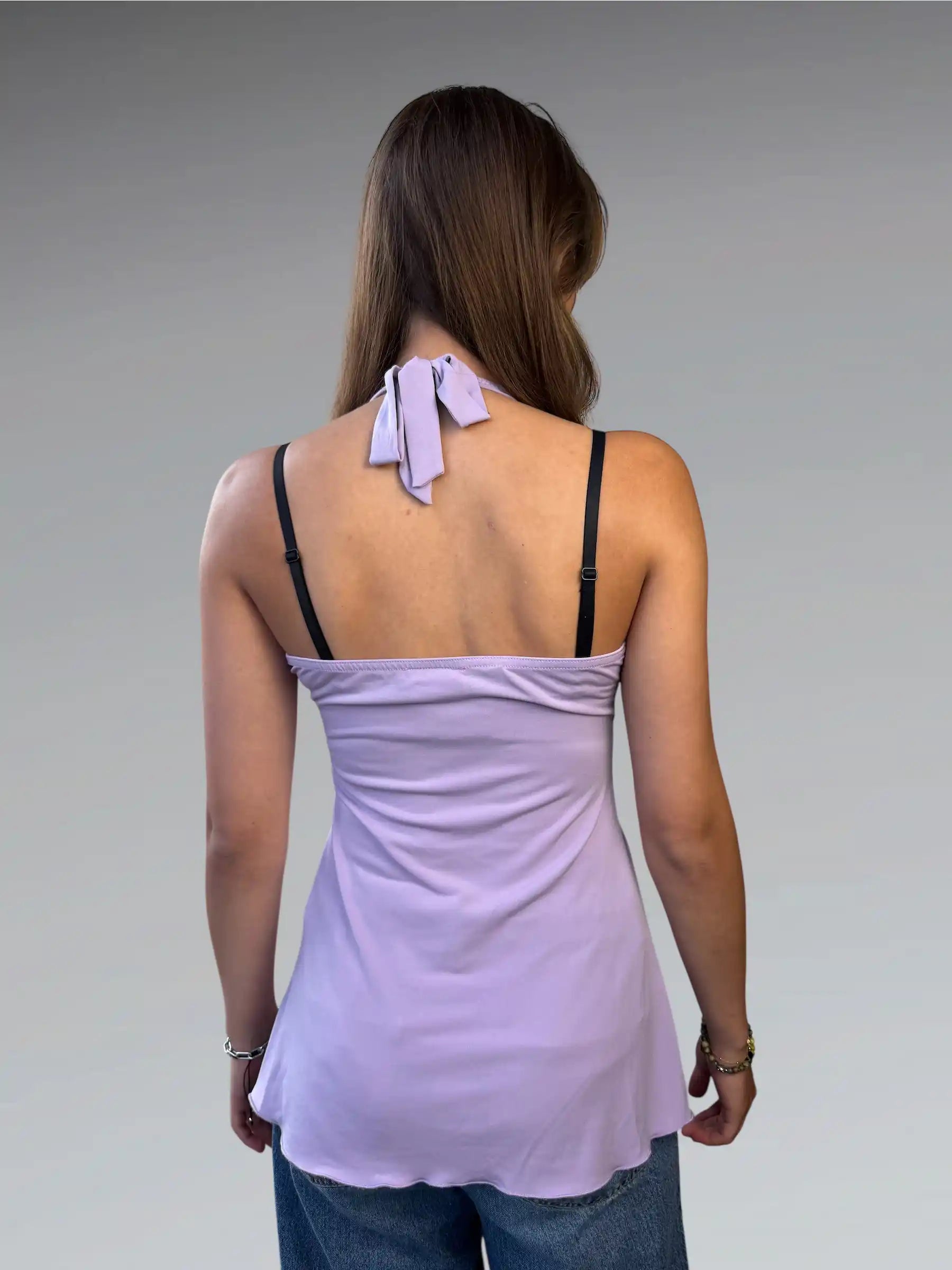 Lilac Satin Wrap Halter Top (S)