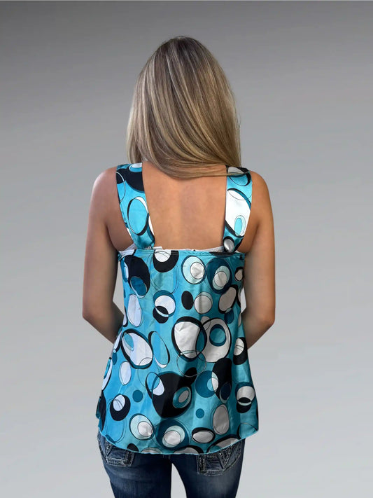 Light Blue Retro Circle Print Tunic Top (S)