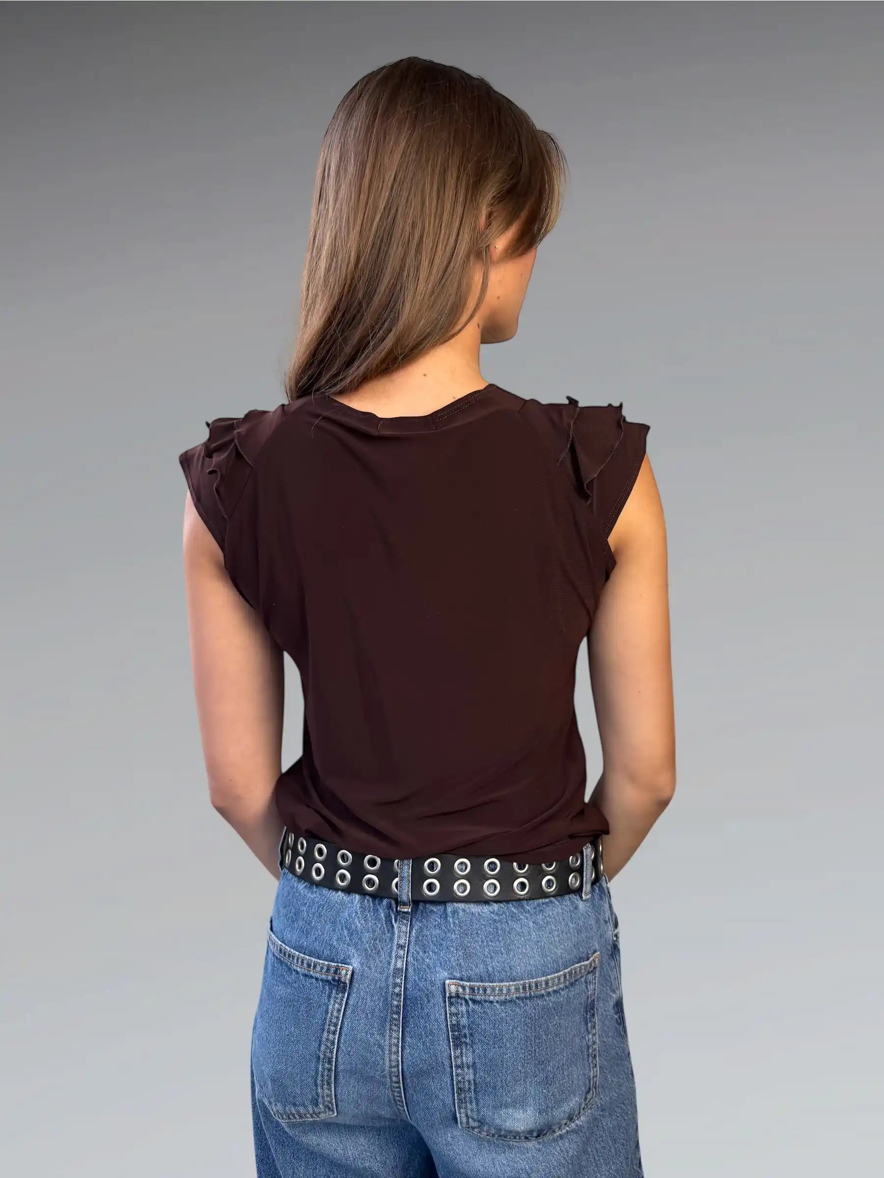 Brown Ruffle Detail Blouse (M)